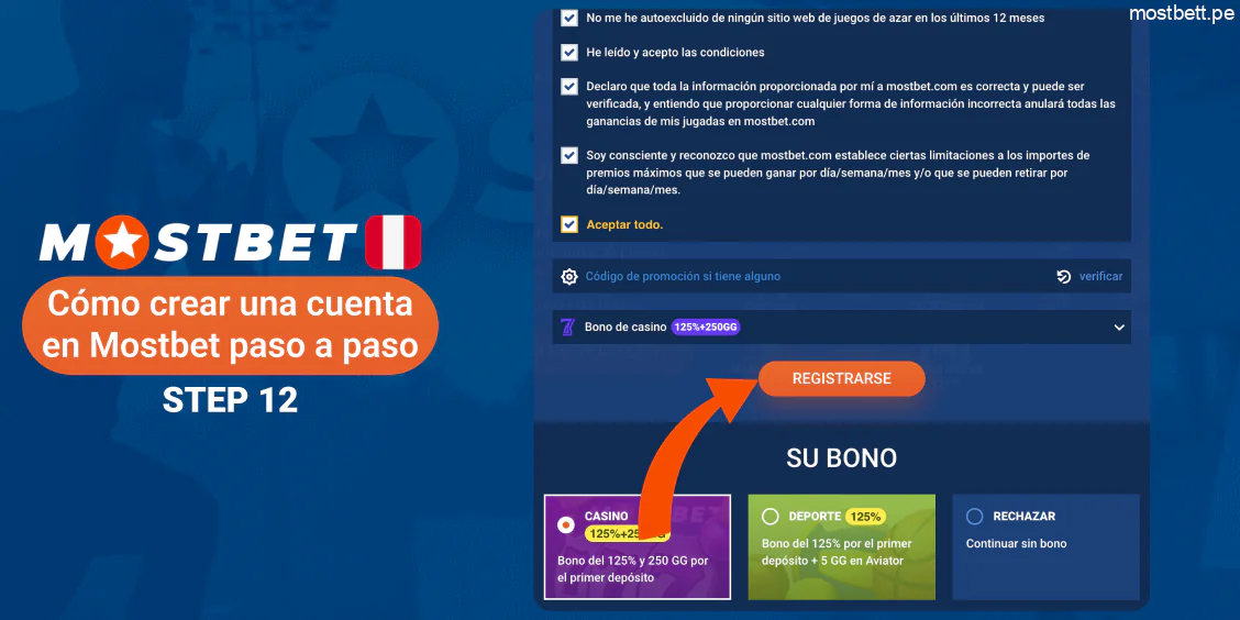 Finalizar registro Mostbet