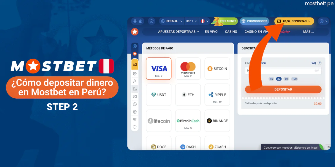 Mostbet Perú acceder a depósito