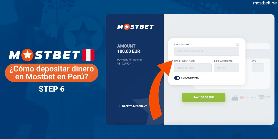 Mostbet Perú completar pago con datos