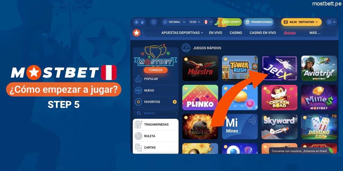 Buscar y abrir JetX Mostbet