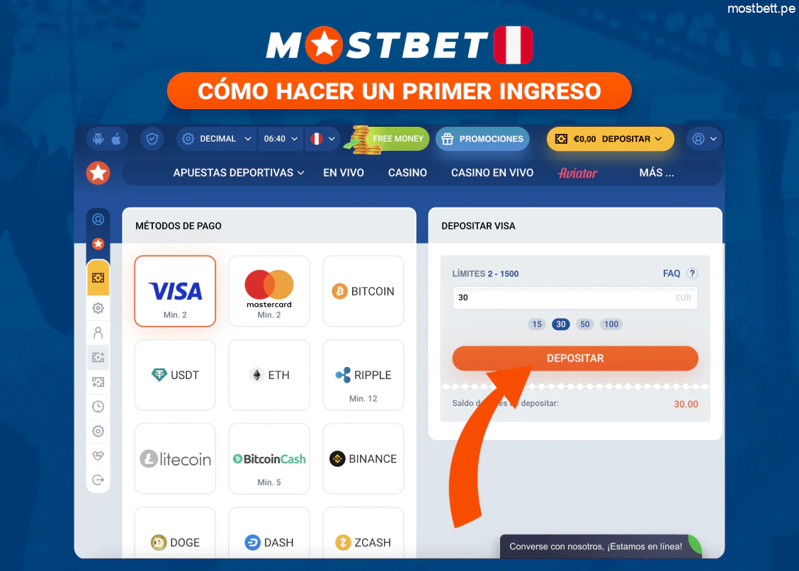 Primer depósito rápido en Mostbet