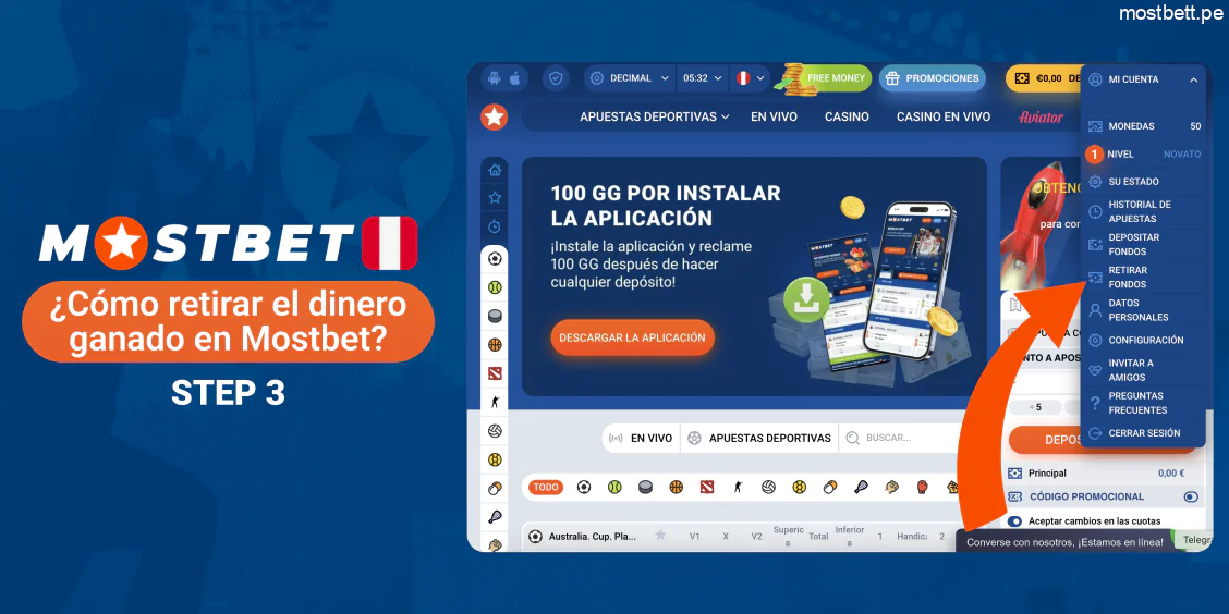 Mostbet Perú acceder a retiro de fondos