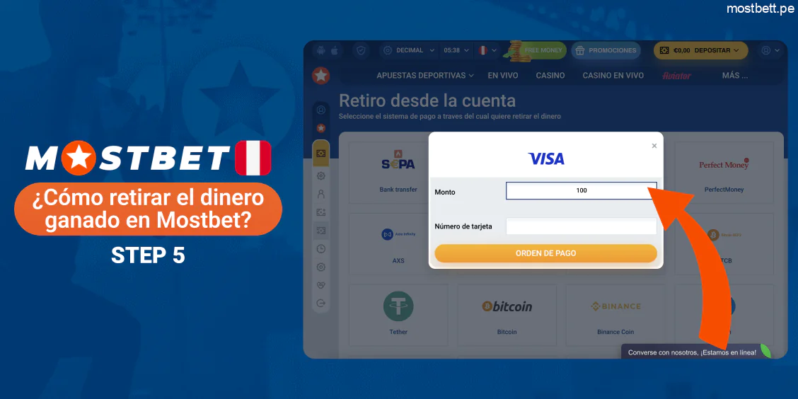 Mostbet Perú ingresar monto y datos