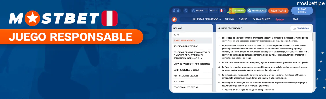 Mostbet Perú juego responsable y autoexclusión