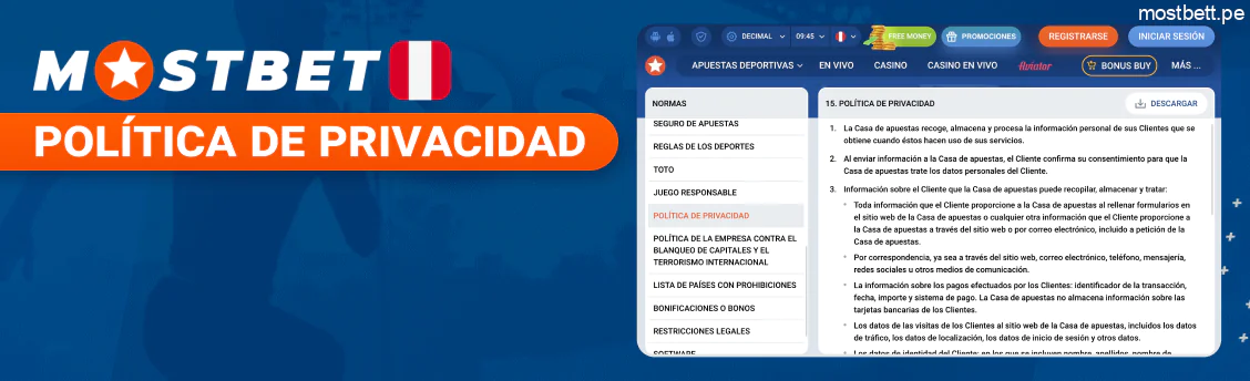 Mostbet Perú política de privacidad y seguridad de datos