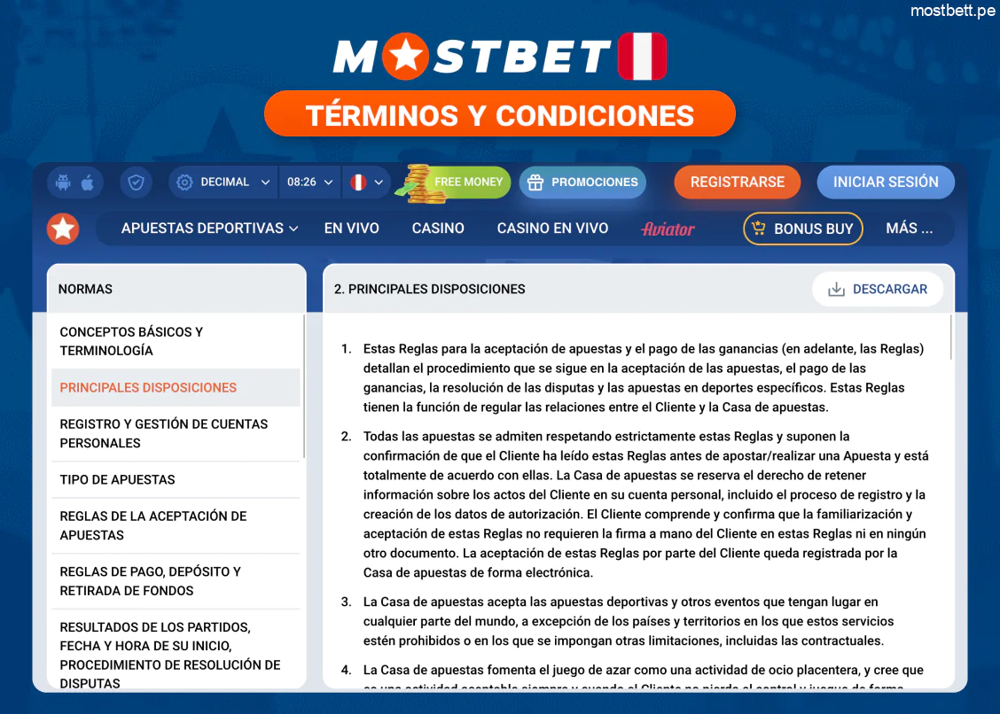Mostbet Perú términos y condiciones legales y seguros